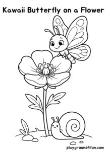 Coloring pages: Kawaii Butterfly on a Flower pdf