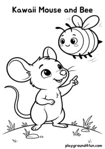 Coloring pages: Kawaii Mouse and Bee pdf
