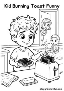 Coloring pages: Kid Burning Toast Funny pdf