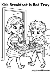 Coloring pages: Kids Breakfast in Bed Tray pdf