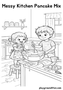 Coloring pages: Messy Kitchen Pancake Mix pdf