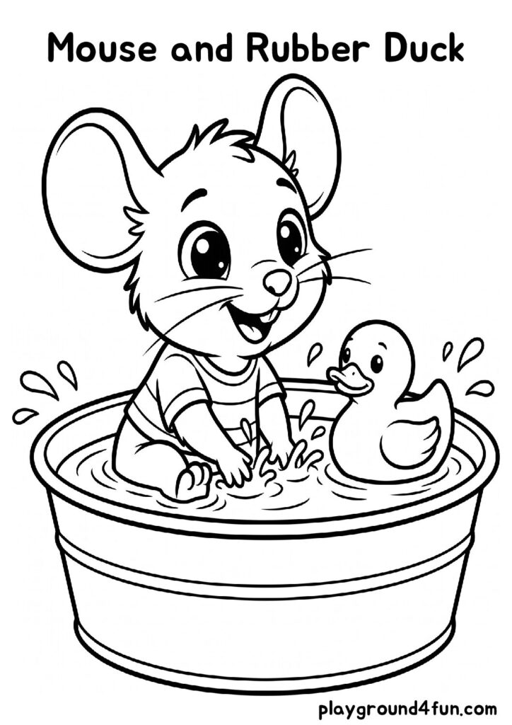 Mouse and Rubber Duck Coloring Pages