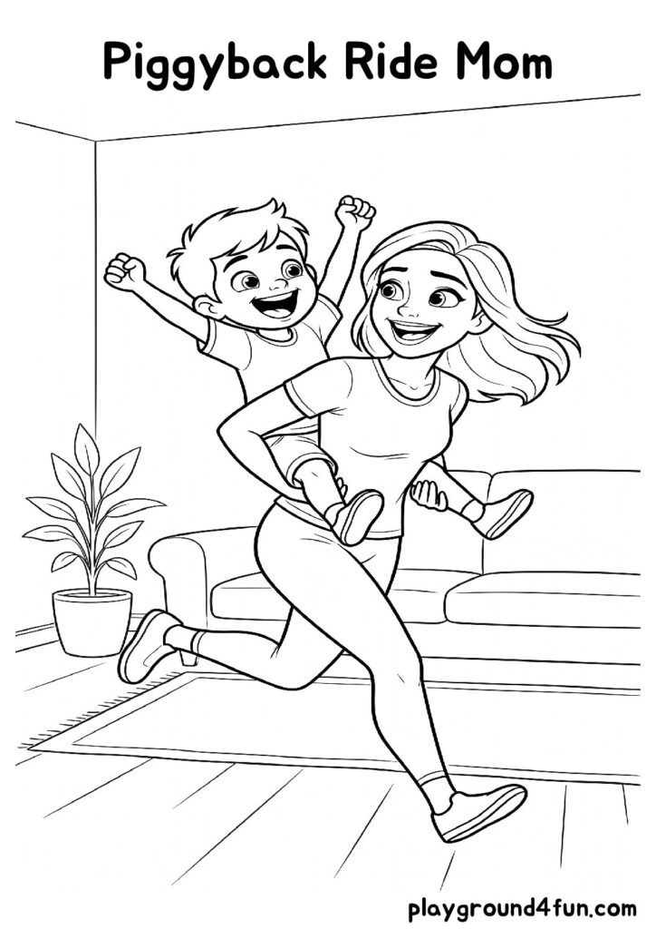 Piggyback Ride Mom Coloring Pages