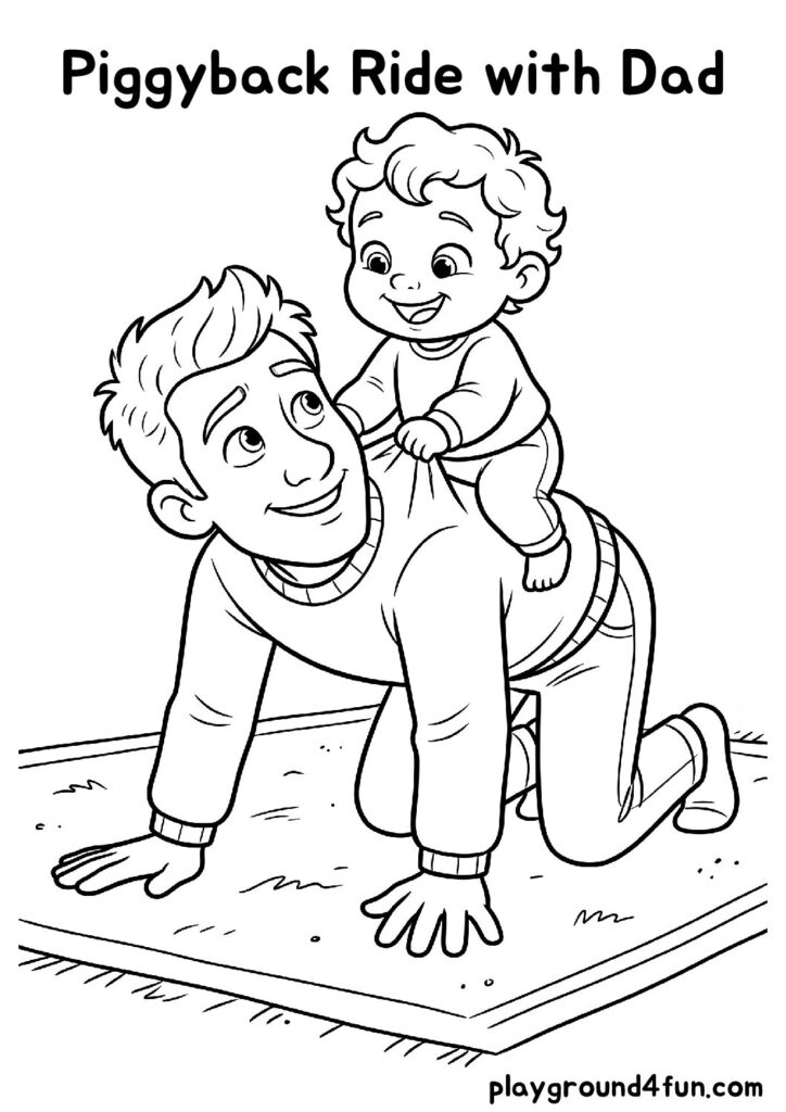 Piggyback Ride with Dad Coloring Pages