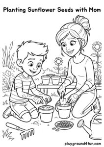 Coloring pages: Planting Sunflower Seeds with Mom pdf