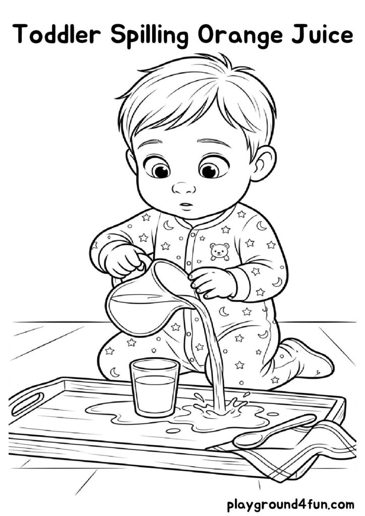 Toddler Spilling Orange Juice Coloring Pages