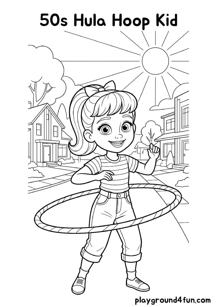 50s Hula Hoop Kid Coloring Pages