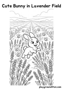 Coloring pages: Cute Bunny in Lavender Field pdf