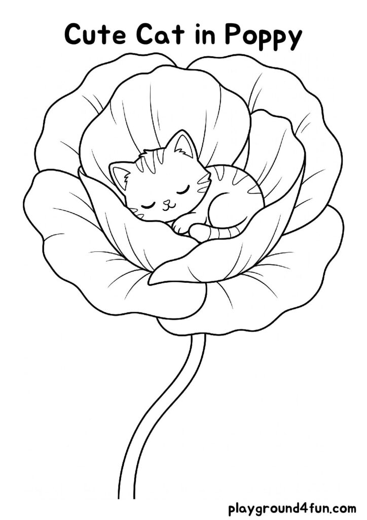 Cute Cat in Poppy Coloring Pages
