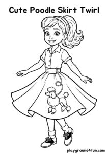 Coloring pages: Cute Poodle Skirt Twirl pdf