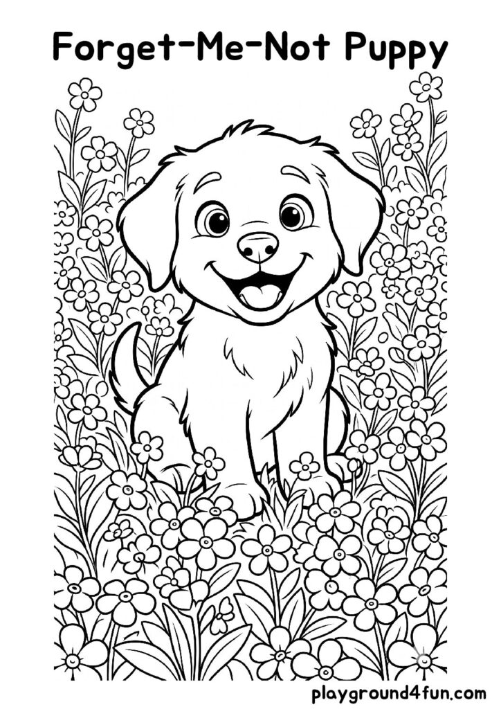 Forget-Me-Not Puppy Coloring Pages