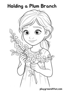 Coloring pages: Holding a Plum Branch pdf