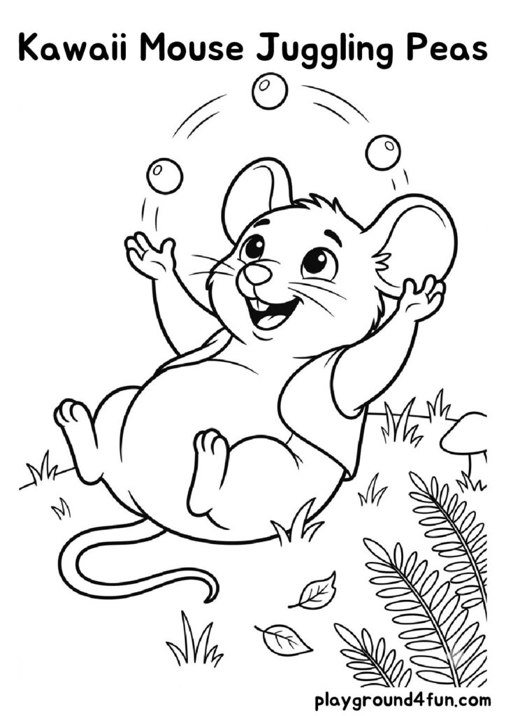 Kawaii Mouse Juggling Peas Coloring Pages