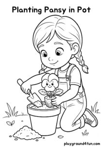 Coloring pages: Planting Pansy in Pot pdf