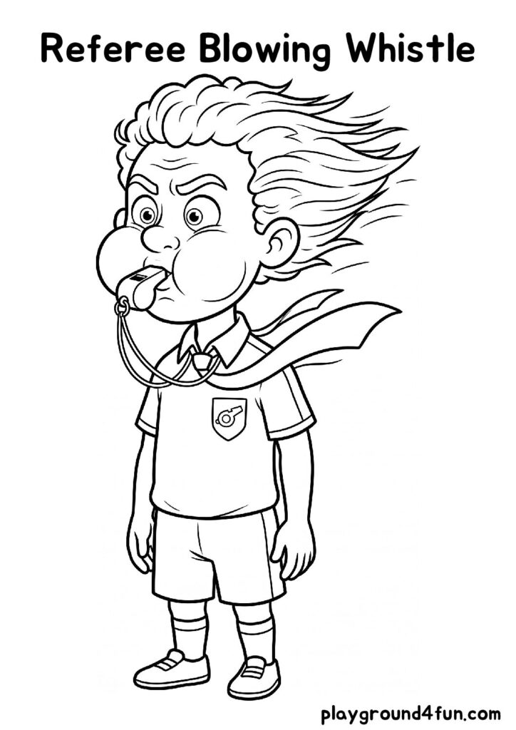 Referee Blowing Whistle Coloring Pages