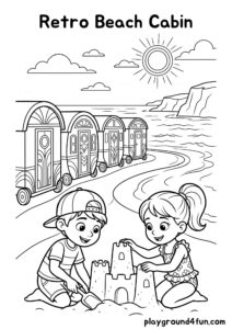 Coloring pages: Retro Beach Cabin pdf