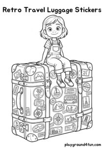 Coloring pages: Retro Travel Luggage Stickers pdf