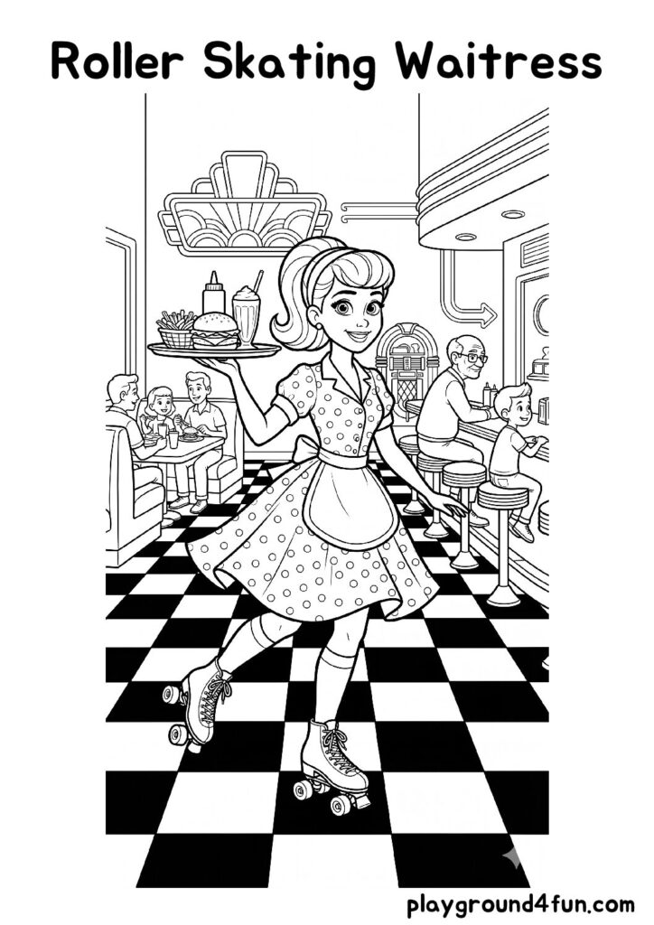 Roller Skating Waitress Coloring Pages