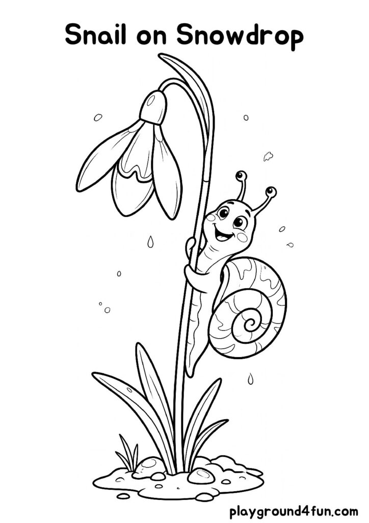Snail on Snowdrop Coloring Pages