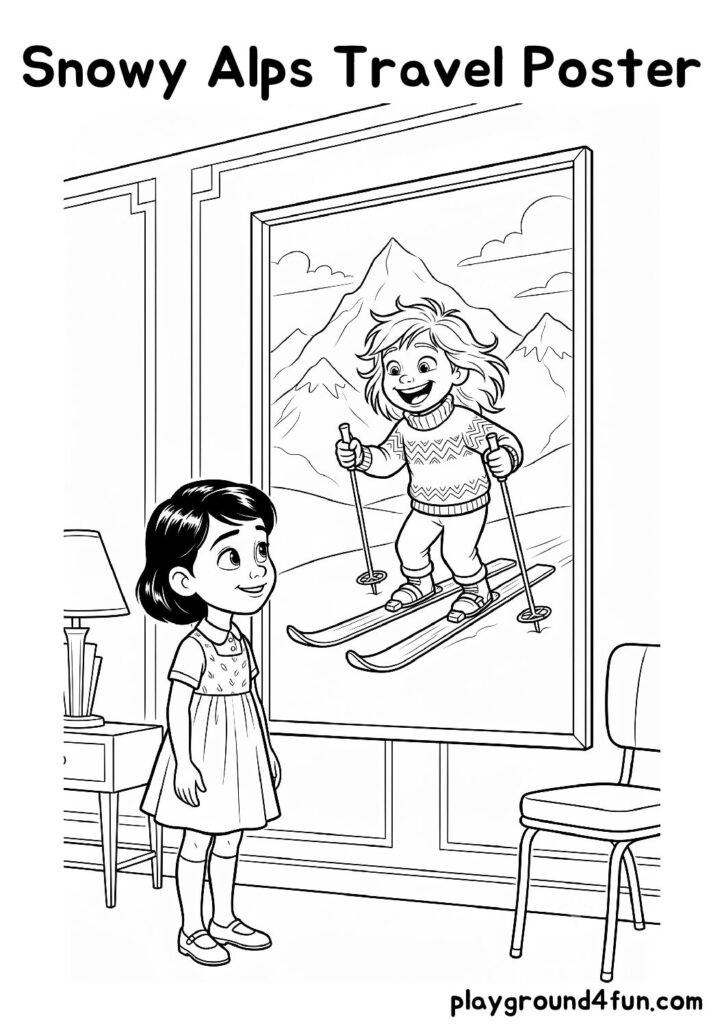 Snowy Alps Travel Poster Coloring Pages
