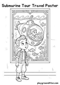 Coloring pages: Submarine Tour Travel Poster pdf