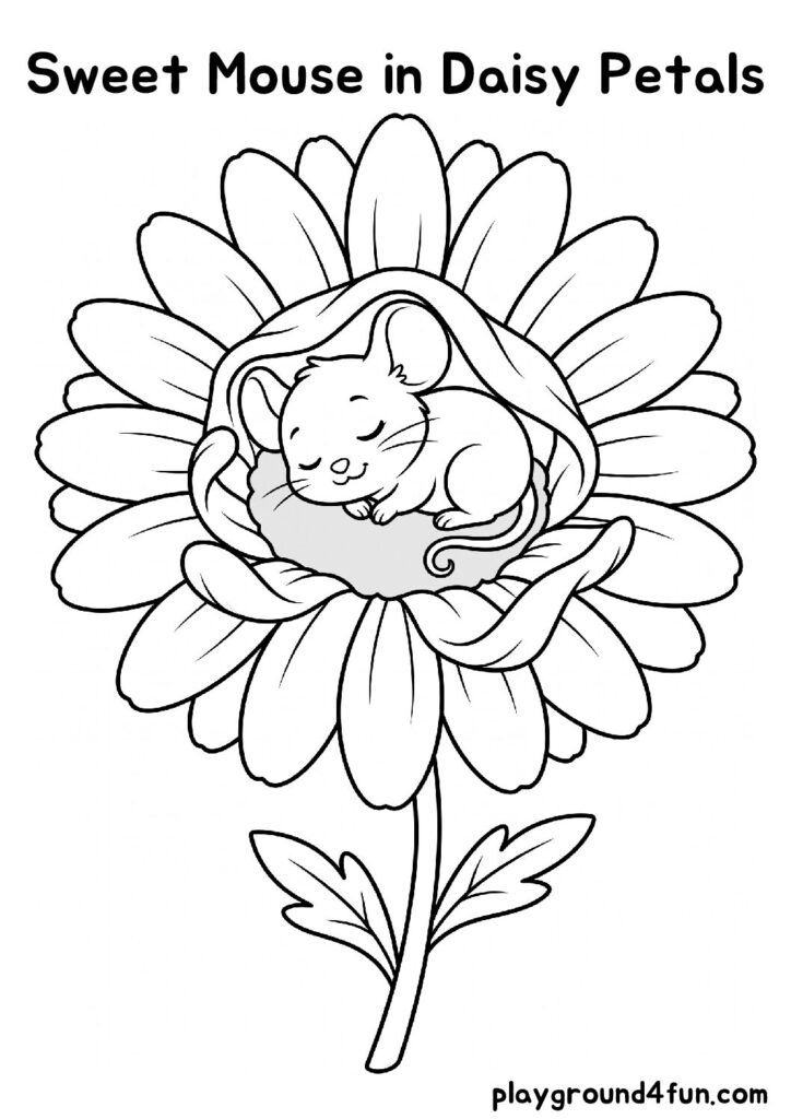 Sweet Mouse in Daisy Petals Coloring Pages