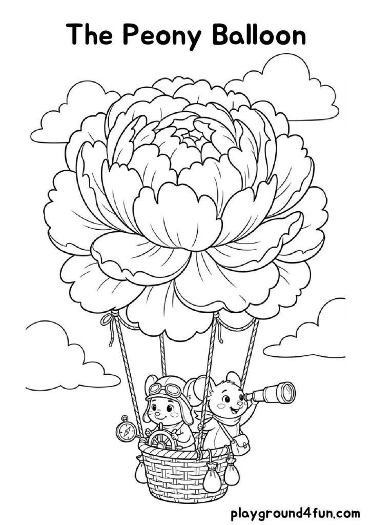 The Peony Balloon Coloring Pages