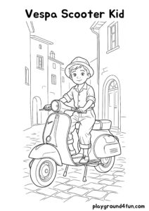 Coloring pages: Vespa Scooter Kid pdf