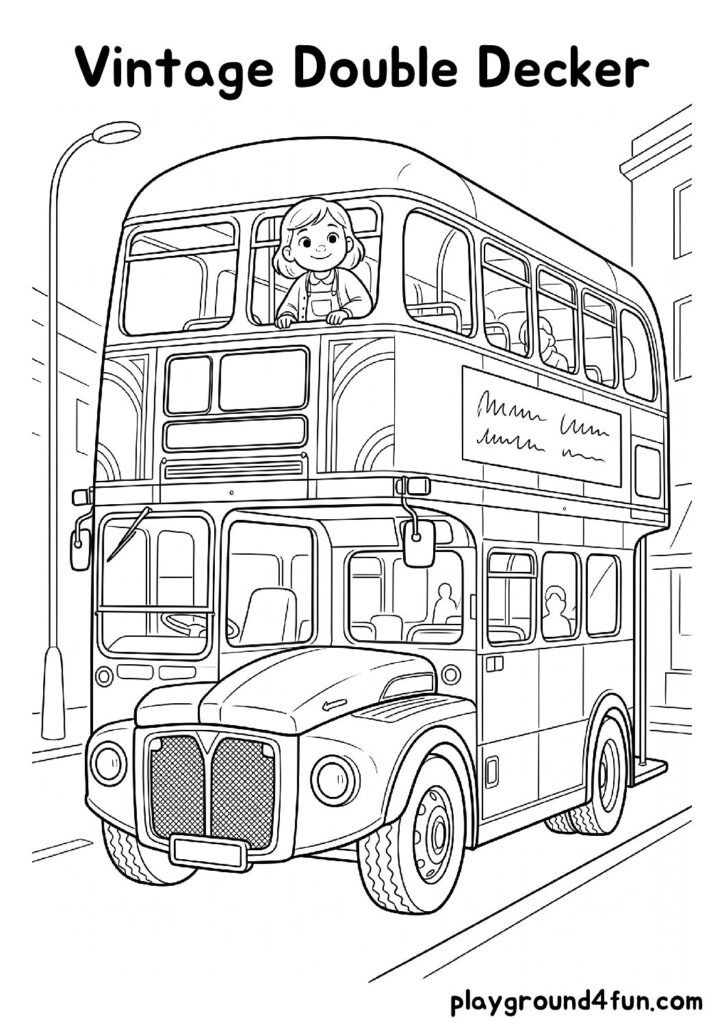 Vintage Double Decker Coloring Pages