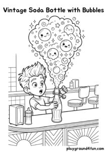 Coloring pages: Vintage Soda Bottle with Bubbles pdf