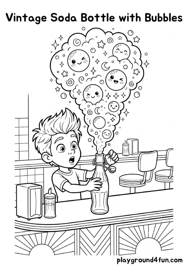 Vintage Soda Bottle with Bubbles Coloring Pages