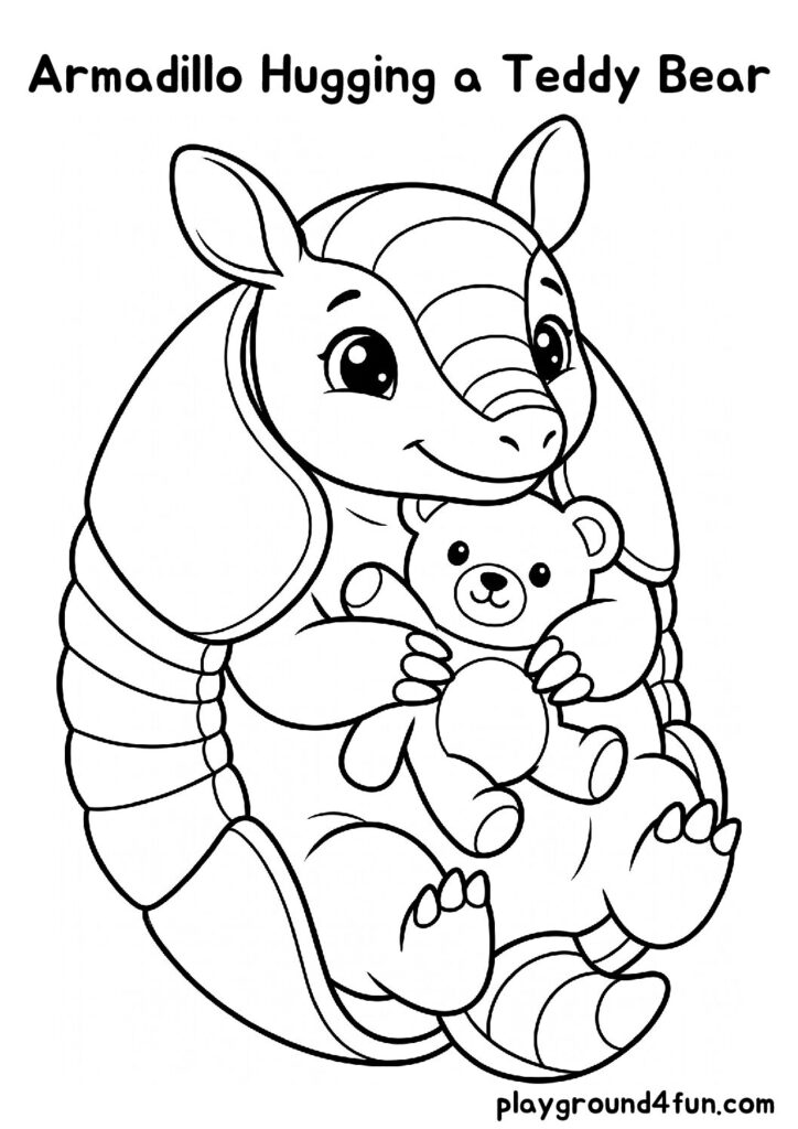 Armadillo Hugging a Teddy Bear Coloring Pages