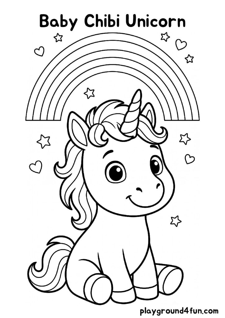 Baby Chibi Unicorn Coloring Pages