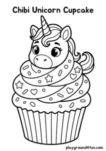 Coloring pages: Chibi Unicorn Cupcake pdf