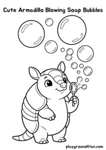 Coloring pages: Cute Armadillo Blowing Soap Bubbles pdf