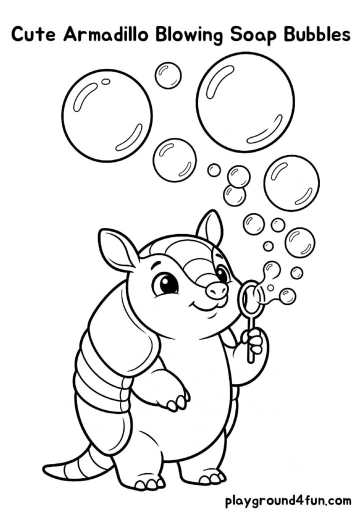 Cute Armadillo Blowing Soap Bubbles Coloring Pages