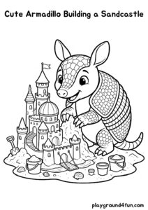 Coloring pages: Cute Armadillo Building a Sandcastle pdf