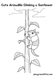 Coloring pages: Cute Armadillo Climbing a Sunflower pdf