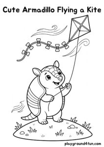 Coloring pages: Cute Armadillo Flying a Kite pdf