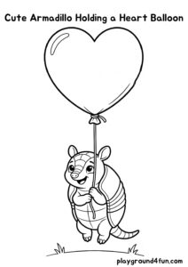 Coloring pages: Cute Armadillo Holding a Heart Balloon pdf