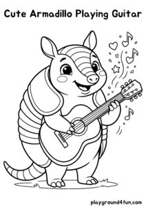 Coloring pages: Cute Armadillo Playing Guitar pdf