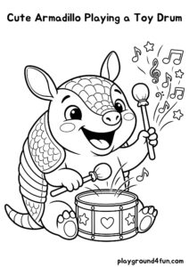 Coloring pages: Cute Armadillo Playing a Toy Drum pdf