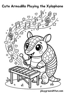 Coloring pages: Cute Armadillo Playing the Xylophone pdf
