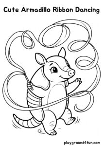 Coloring pages: Cute Armadillo Ribbon Dancing pdf