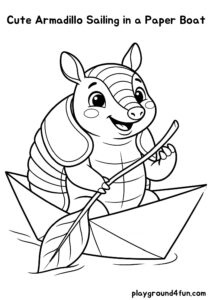 Coloring pages: Cute Armadillo Sailing in a Paper Boat pdf