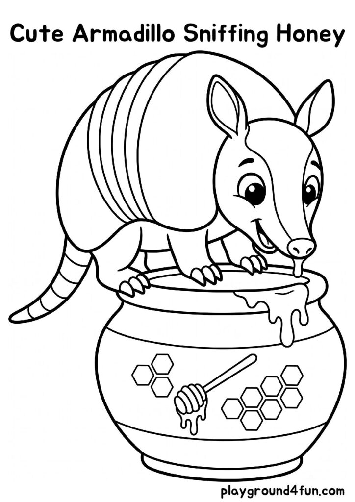 Cute Armadillo Sniffing Honey Coloring Pages