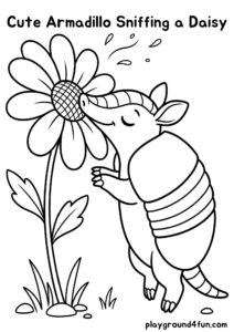 Coloring pages: Cute Armadillo Sniffing a Daisy pdf