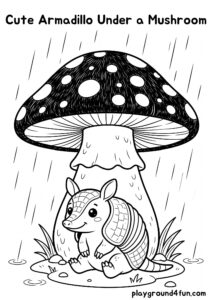 Coloring pages: Cute Armadillo Under a Mushroom pdf