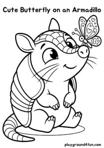 Coloring pages: Cute Butterfly on an Armadillo pdf