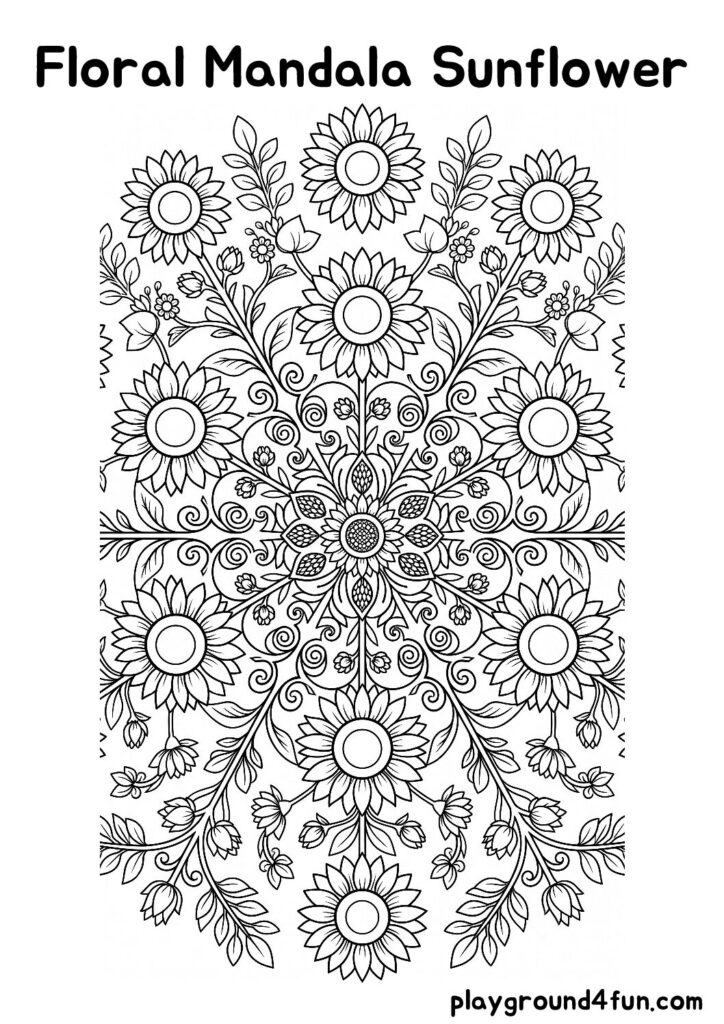 Floral Mandala Sunflower Coloring Pages
